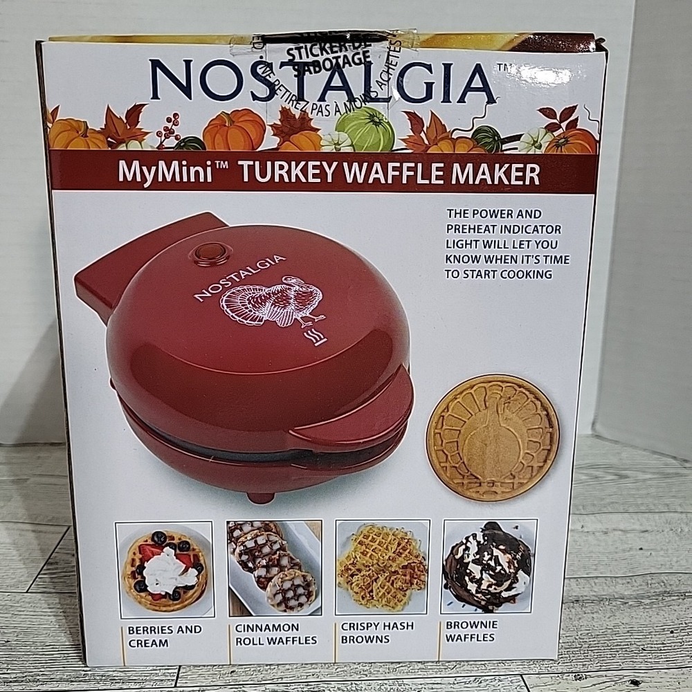 NEW Sealed MyMini Turkey Waffle Maker 5" Compact Size Red Color Thanksgiving